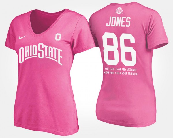 Ohio State Buckeyes Dre'Mont Jones Women's #86 Pink With Message College Football T-Shirt 2404LTNA3